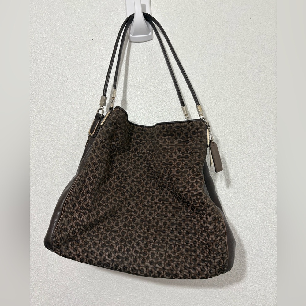 Coach Monogram Needlepoint Art MADISON PHOEBE Purse Tote Large Shoulder Purse